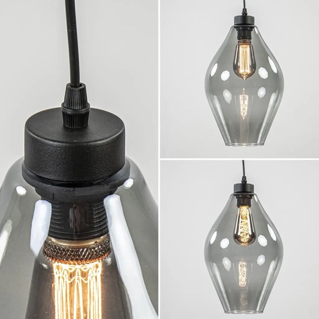 Straluma Mat zwarte hanglamp met smoke glas ruit> Hanglampen|Klassieke Verlichting