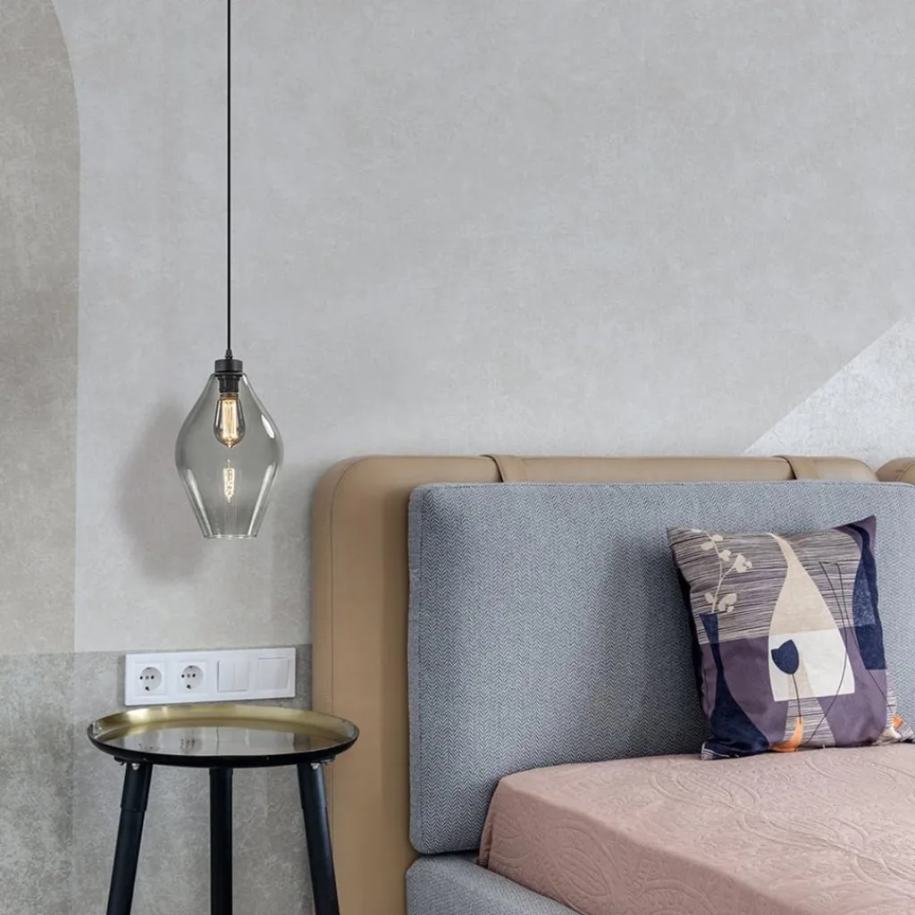 Straluma Mat zwarte hanglamp met smoke glas ruit> Hanglampen|Klassieke Verlichting