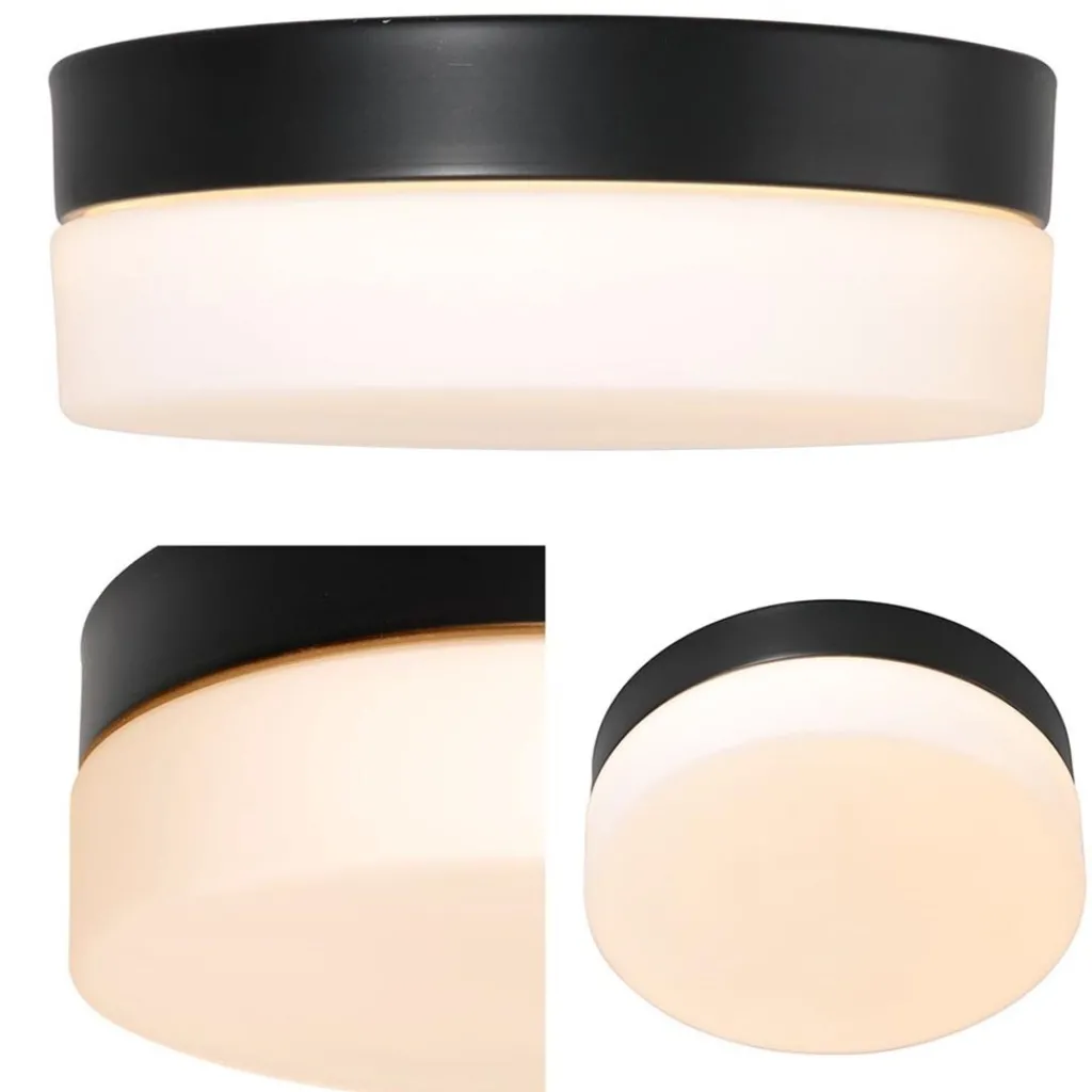 Straluma Mat zwarte LED plafondlamp met wit glas IP44 dimbaar> Plafondlampen|Plafonnières