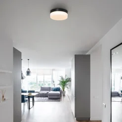 Straluma Mat zwarte LED plafondlamp met wit glas IP44 dimbaar><noscript><img width=