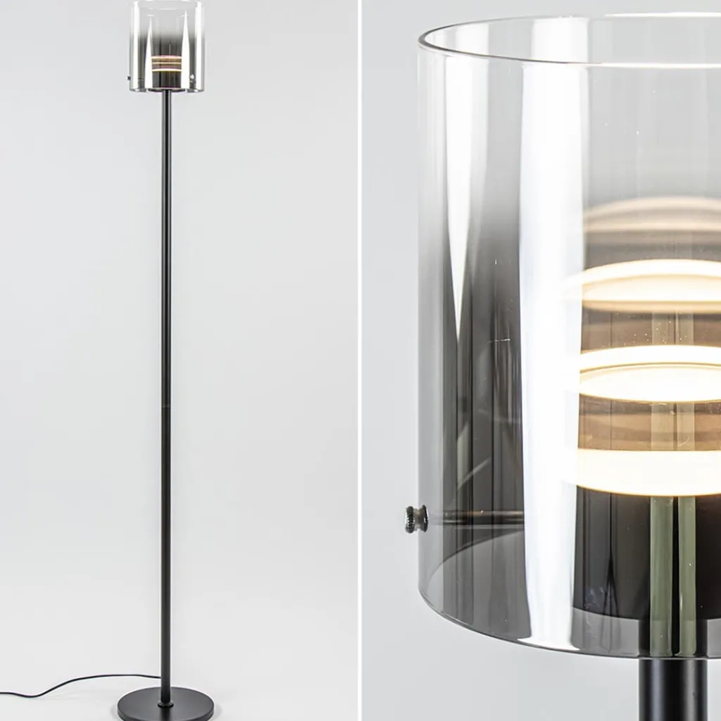 Straluma Mat zwarte LED vloerlamp met glazen kap helder/titanium> Vloerlampen|LED Vloerlampen