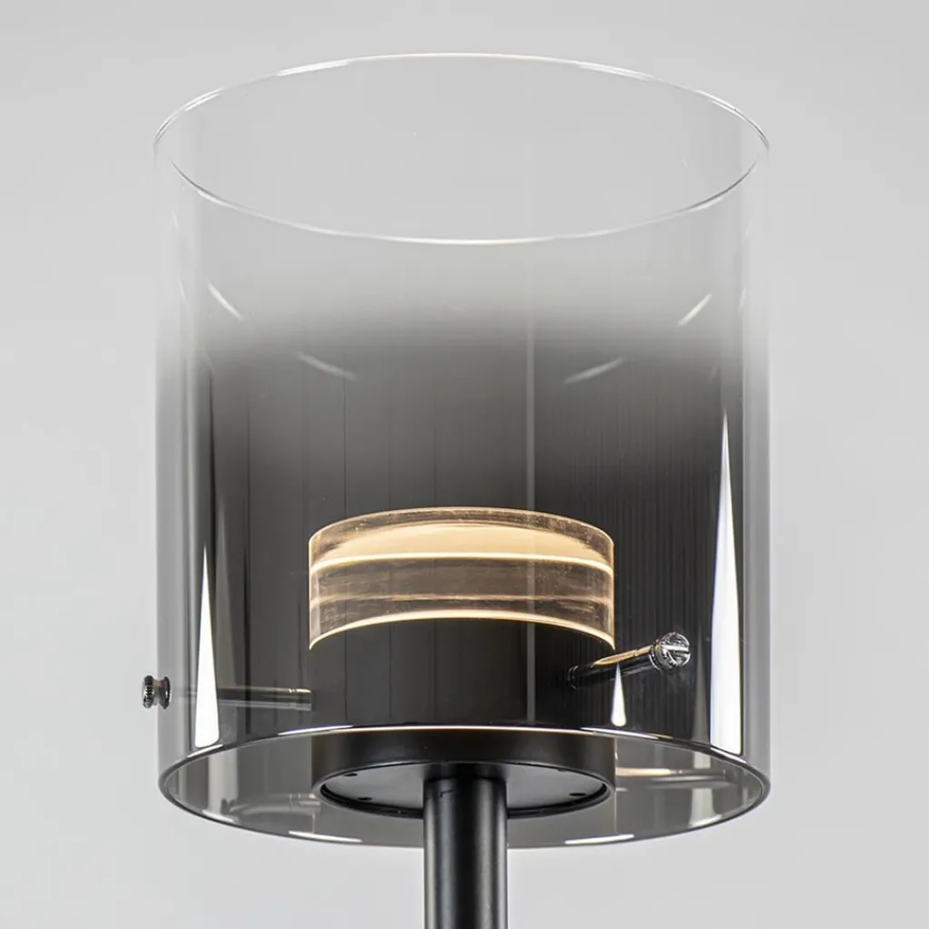 Straluma Mat zwarte LED vloerlamp met glazen kap helder/titanium> Vloerlampen|LED Vloerlampen