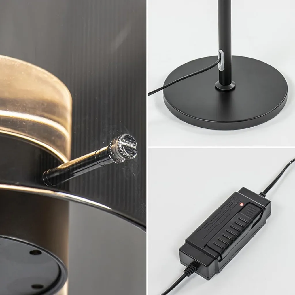 Straluma Mat zwarte LED vloerlamp met glazen kap helder/titanium> Vloerlampen|LED Vloerlampen