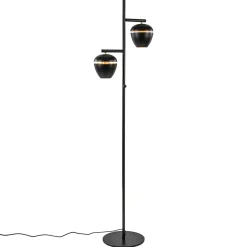 Straluma Mat zwarte 2-lichts vloerlamp met gouden accenten> Woonkamerlampen|Slaapkamerlampen