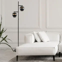 Straluma Mat zwarte 2-lichts vloerlamp met gouden accenten></noscript> Woonkamerlampen|Slaapkamerlampen