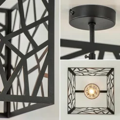 Straluma Mat zwarte plafondlamp metaal met vierkante kap><noscript><img width=