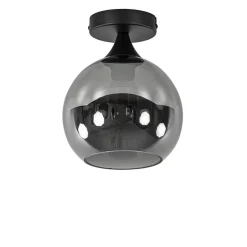 Straluma Mat zwarte plafondlamp met smoke glazen bol klein> Plafondlampen|Luxe Verlichting