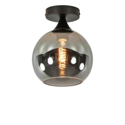 Straluma Mat zwarte plafondlamp met smoke glazen bol klein> Plafondlampen|Luxe Verlichting
