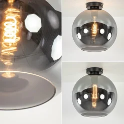 Straluma Mat zwarte plafondlamp met smoke glazen bol 30 cm><noscript><img width=