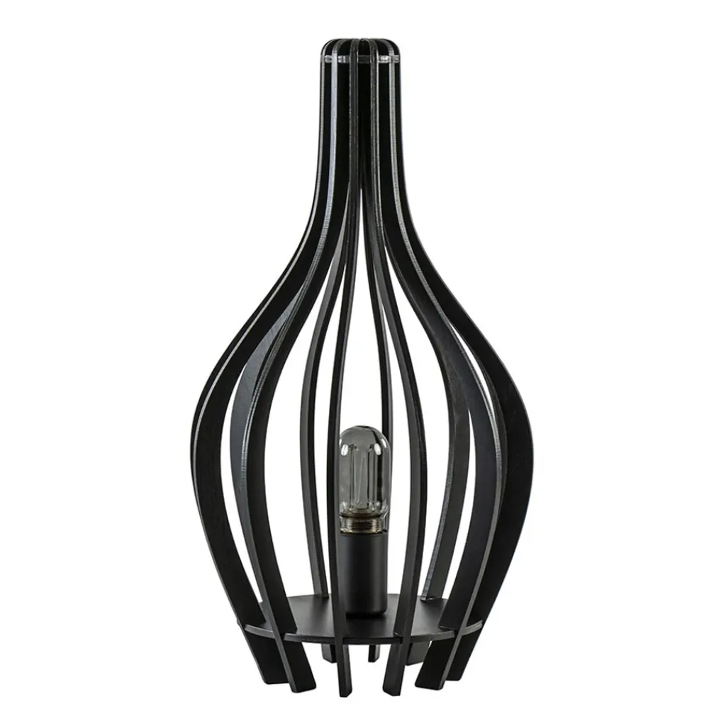 Straluma Mat zwarte tafellamp houten kegel> Tafellampen|Botanische Verlichting