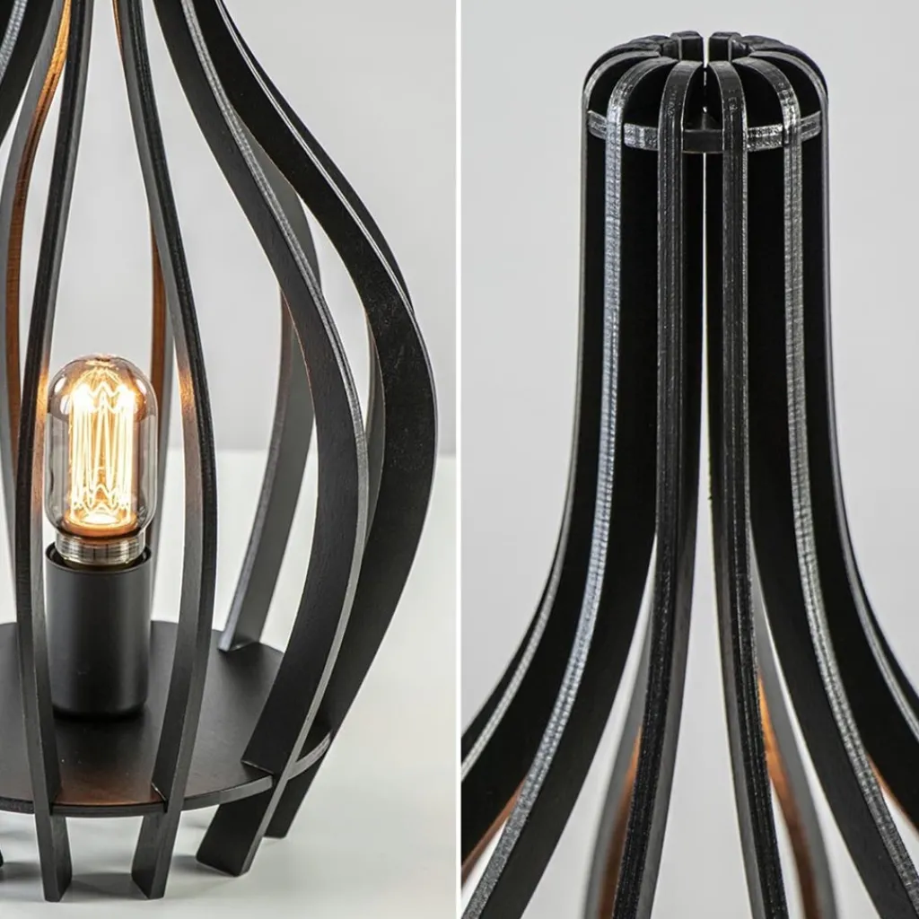 Straluma Mat zwarte tafellamp houten kegel> Tafellampen|Botanische Verlichting