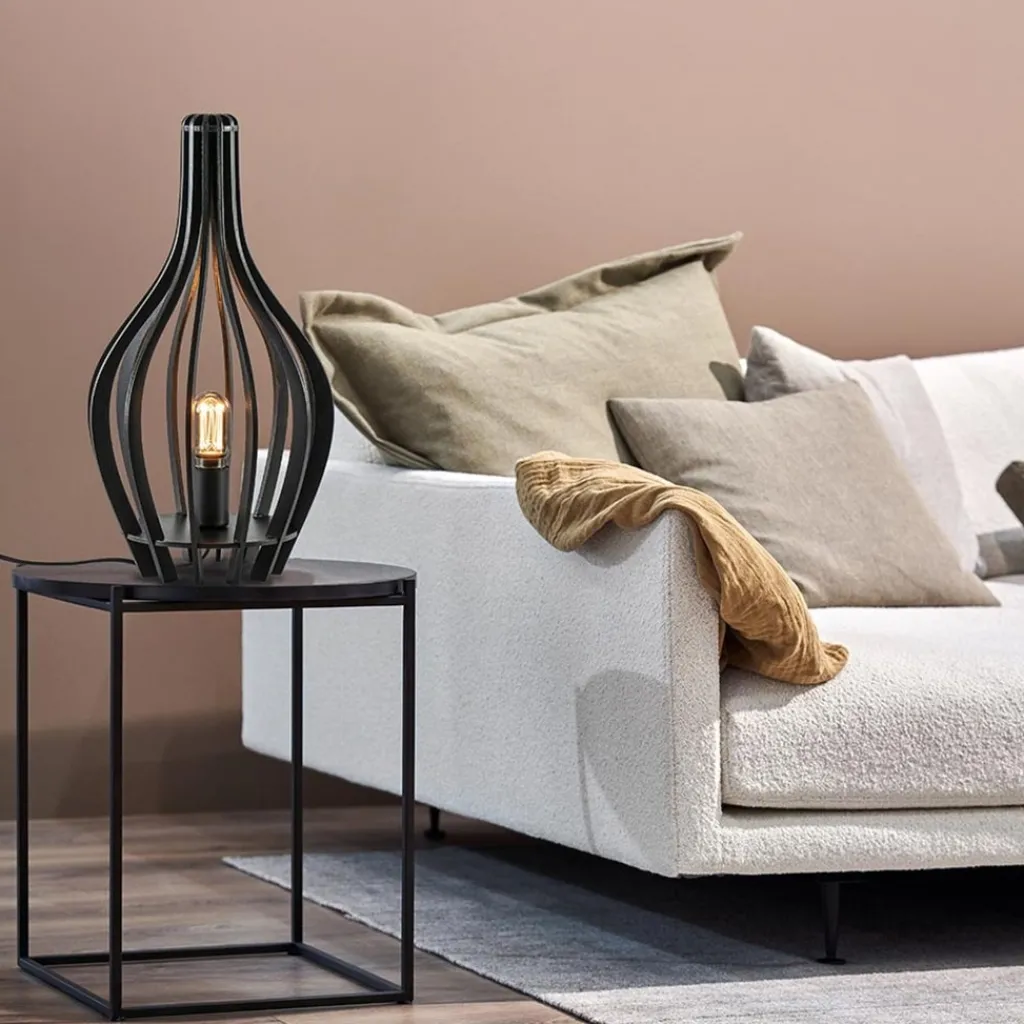 Straluma Mat zwarte tafellamp houten kegel> Tafellampen|Botanische Verlichting