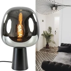 Straluma Mat zwarte tafellamp Mayson met smoke glazen kap></noscript> Tafellampen|Light and Living