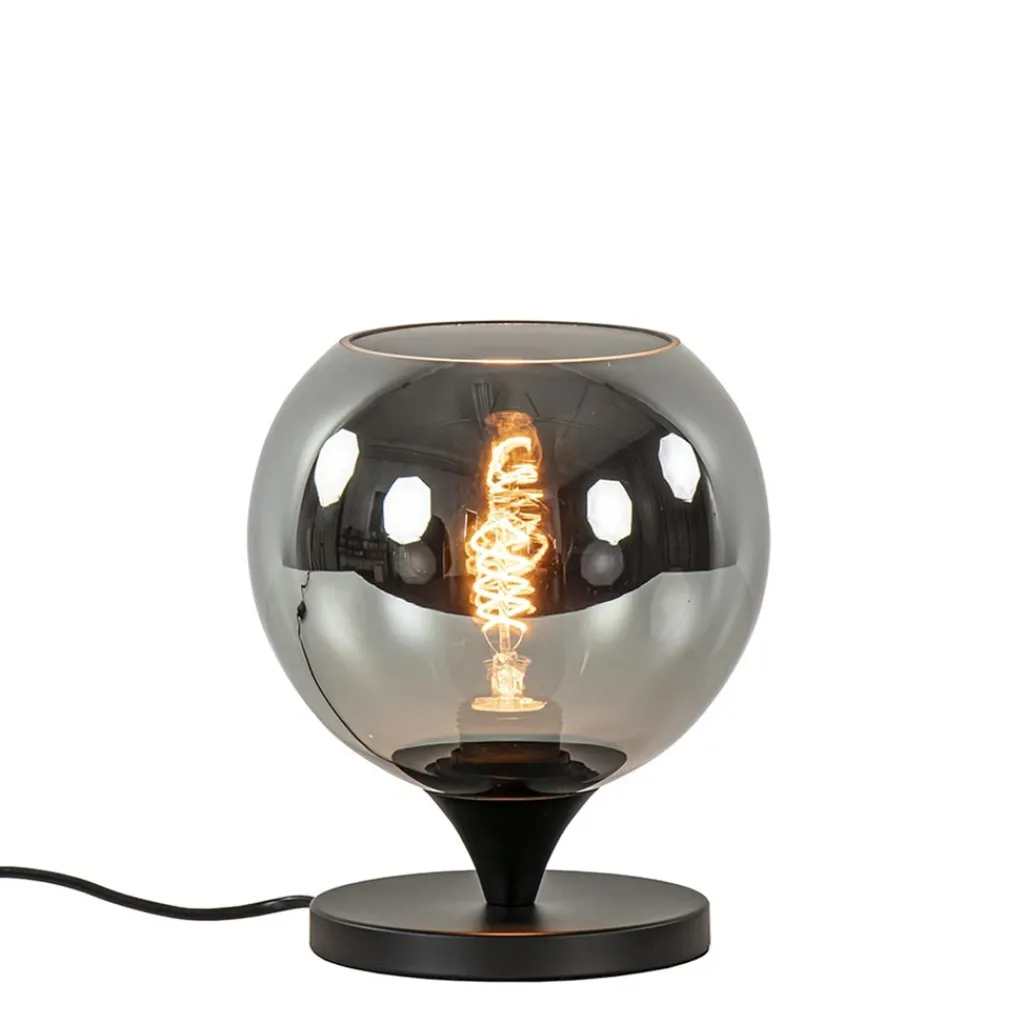 Straluma Mat zwarte tafellamp met smoke/titanium bol klein> Tafellampen|Luxe Verlichting