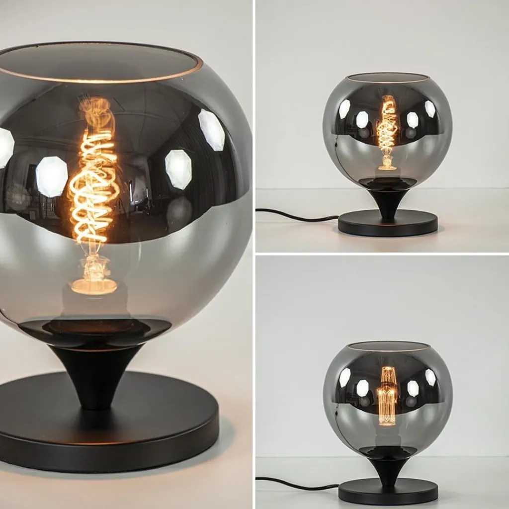 Straluma Mat zwarte tafellamp met smoke/titanium bol klein> Tafellampen|Luxe Verlichting