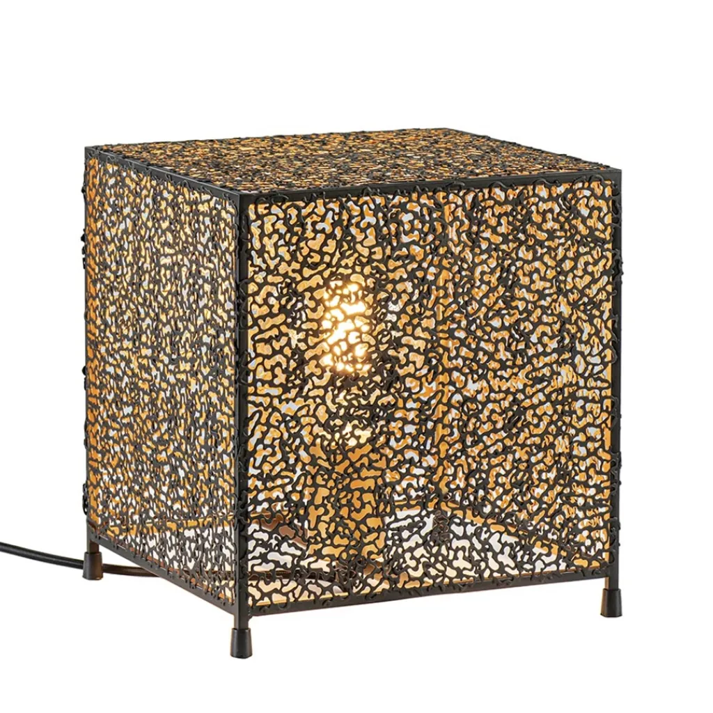 Straluma Mat zwarte tafellamp met goud vierkant> Tafellampen|Scandinavische Verlichting