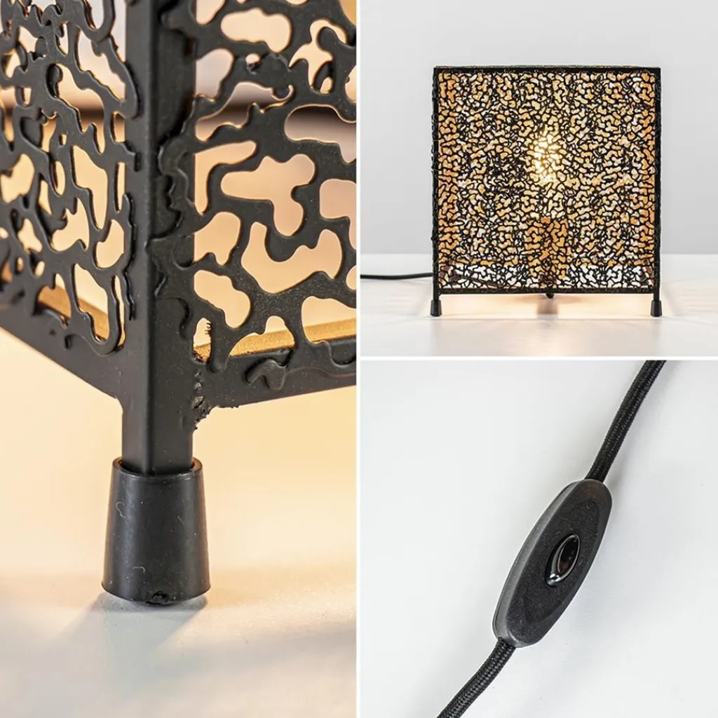 Straluma Mat zwarte tafellamp met goud vierkant> Tafellampen|Scandinavische Verlichting