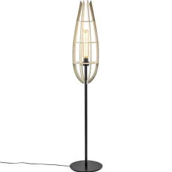 Straluma Mat zwarte vloerlamp met houten kap naturel> Vloerlampen|Botanische Verlichting
