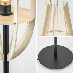 Straluma Mat zwarte vloerlamp met houten kap naturel><noscript><img width=