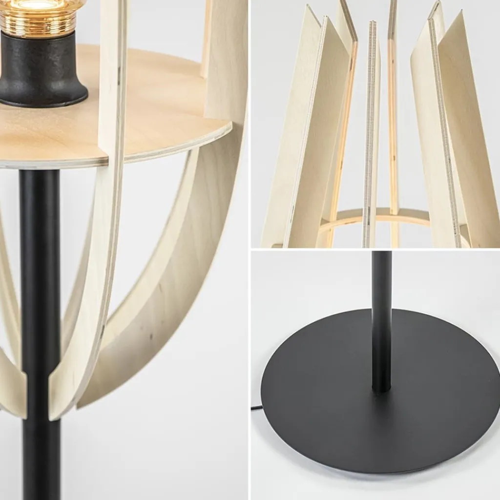 Straluma Mat zwarte vloerlamp met houten kap naturel> Vloerlampen|Botanische Verlichting