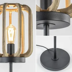 Straluma Mat zwarte vloerlamp met ruwe houten kap></noscript> Kooilampen|Woonkamerlampen