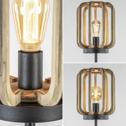 Straluma Mat zwarte vloerlamp met ruwe houten kap></noscript> Kooilampen|Woonkamerlampen