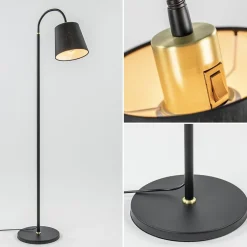 Straluma Mat zwarte vloerlamp met goud en kunststof kap></noscript> Vloerlampen|Landelijke Verlichting