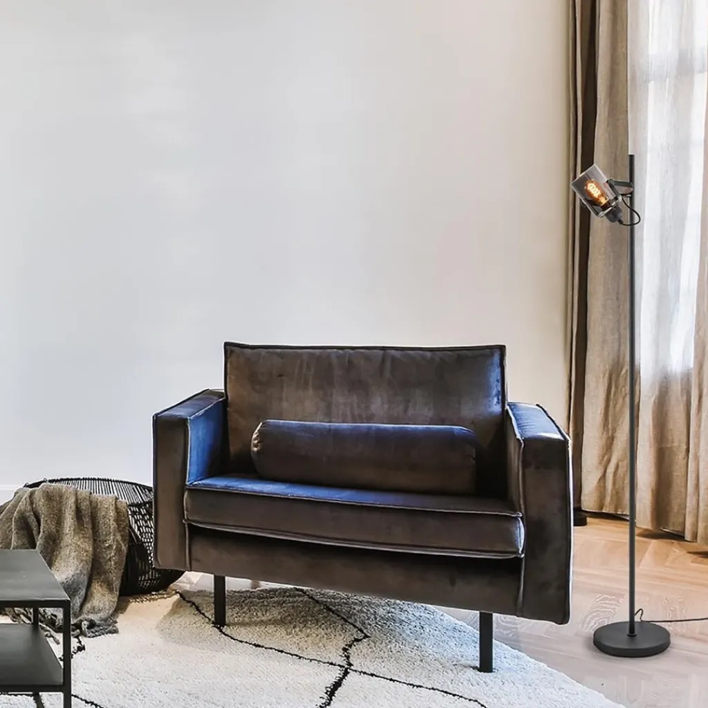 Straluma Mat zwarte vloerlamp met smoke/titanium glas> Vloerlampen|Industriële Verlichting