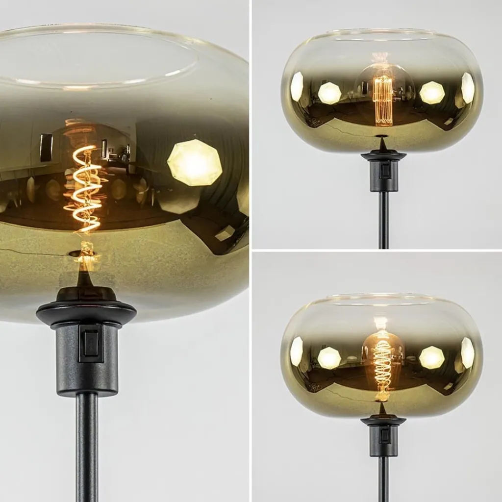 Straluma Mat zwarte vloerlamp met glazen kap helder/goud> Vloerlampen|Luxe Verlichting