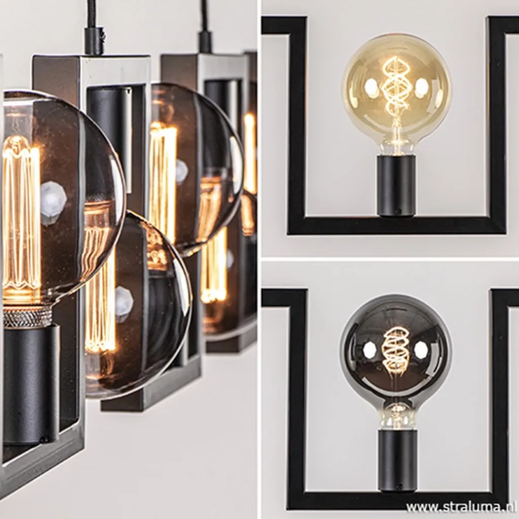 Straluma Metalen eettafel hanglamp zwart frame> Eettafellampen|Pendel Lampen