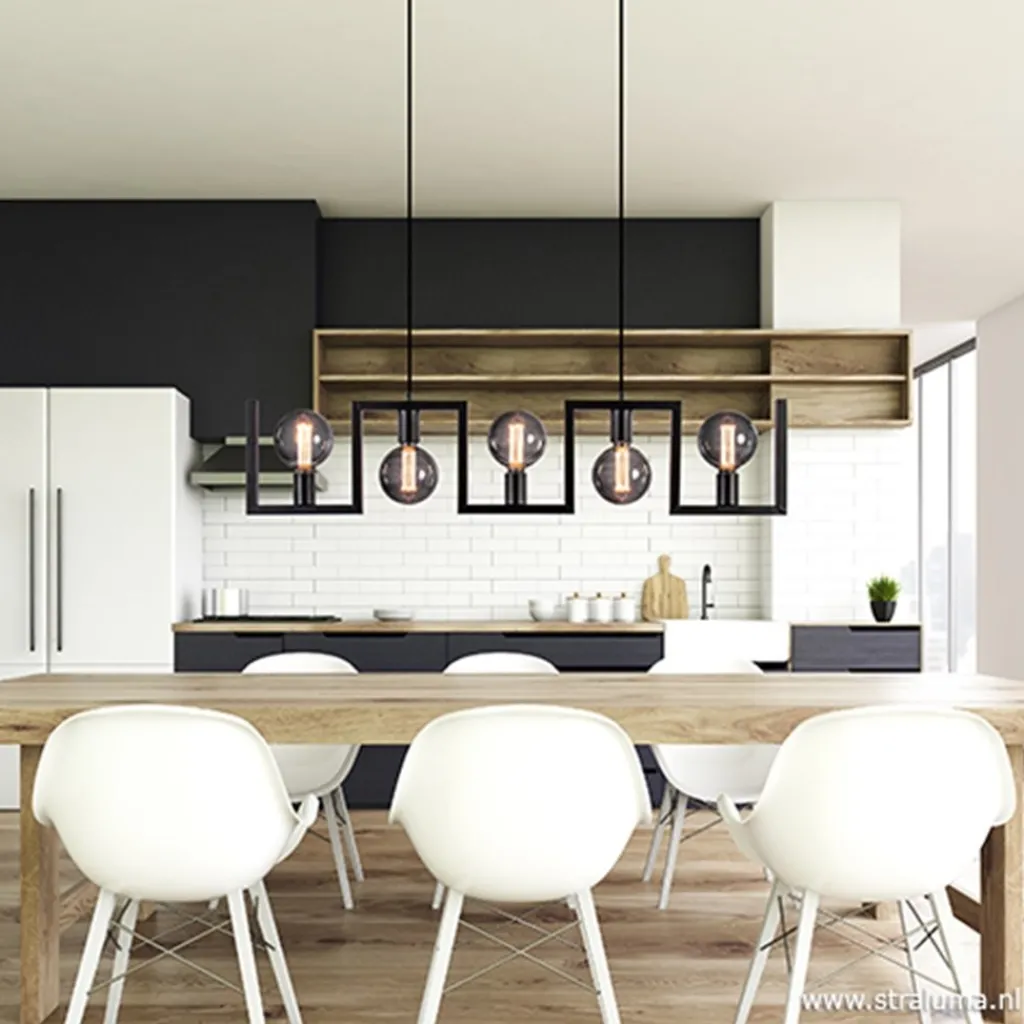 Straluma Metalen eettafel hanglamp zwart frame> Eettafellampen|Pendel Lampen