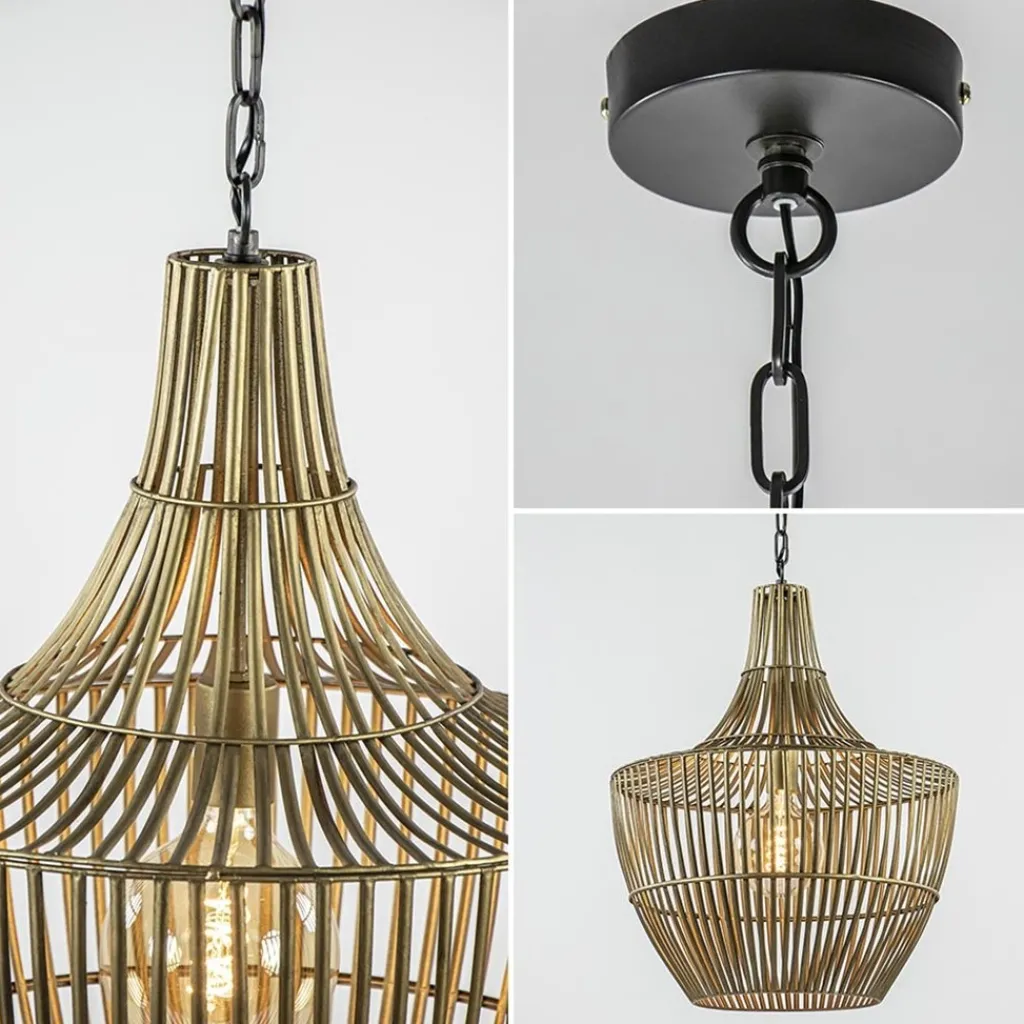 Straluma Metalen hanglamp Stella antiek brons met zwart> Eettafellampen|Light and Living