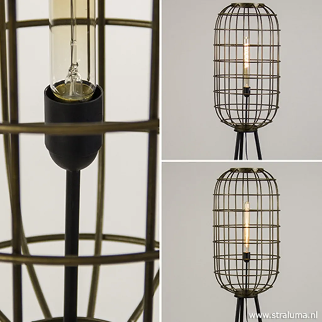 Straluma Metalen kooi vloerlamp oud-brons L&L> Kooilampen|Light and Living