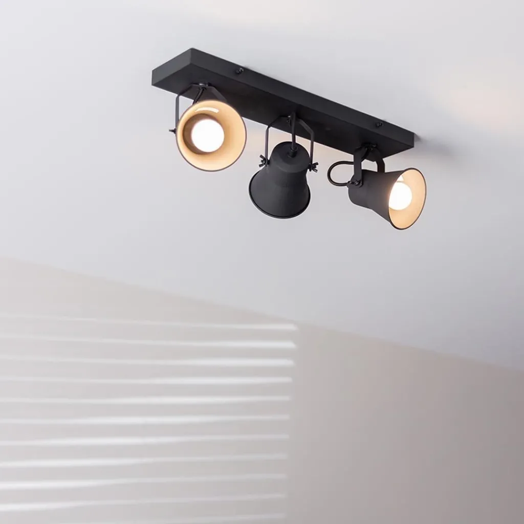 Straluma Metalen 3-l plafondlamp mat zwart verstelbaar> Opbouwspots|Woonkamerlampen