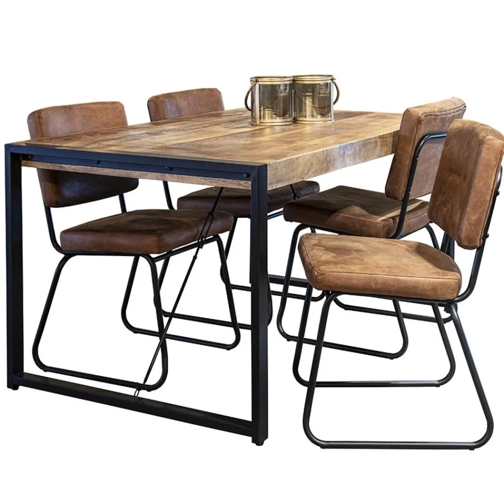 Straluma Micro lederen eetkamerstoel camel met zwart frame> Eetkamerstoelen