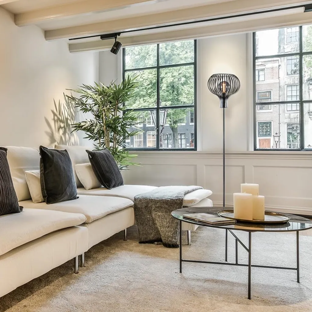 Straluma Modern landelijke vloerlamp mat zwart met draadkap> Draadlampen|Woonkamerlampen