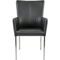 Straluma Moderne armstoel zwart leder met RVS poten> Eetkamerstoelen