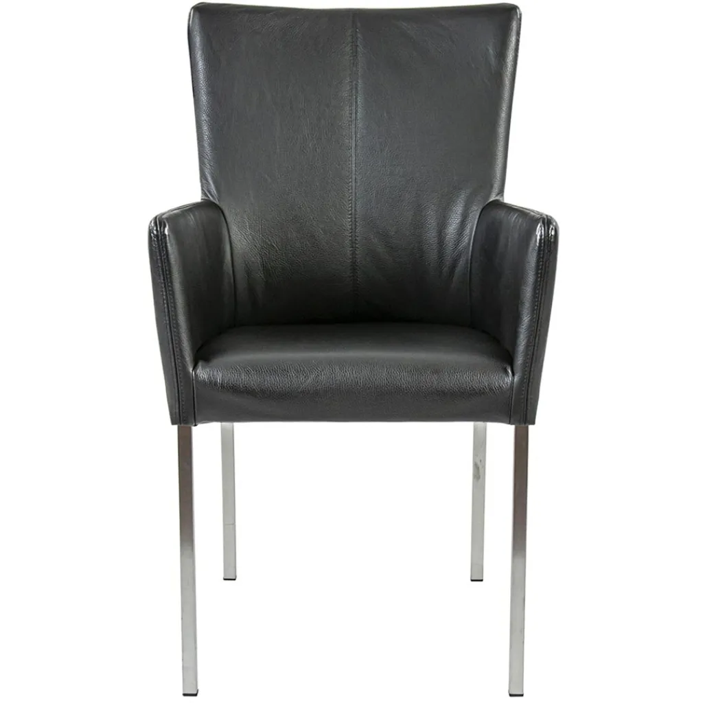 Straluma Moderne armstoel zwart leder met RVS poten> Eetkamerstoelen
