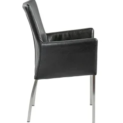 Straluma Moderne armstoel zwart leder met RVS poten><noscript><img width=