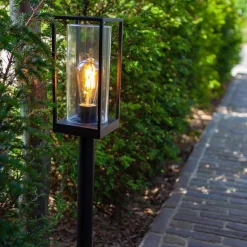 Straluma Moderne buitenlamp lantaarn op paal zwart met helder glas><noscript><img width=