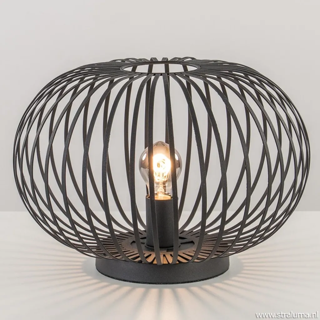Straluma Moderne draad tafellamp rond mat zwart> Tafellampen|Draadlampen