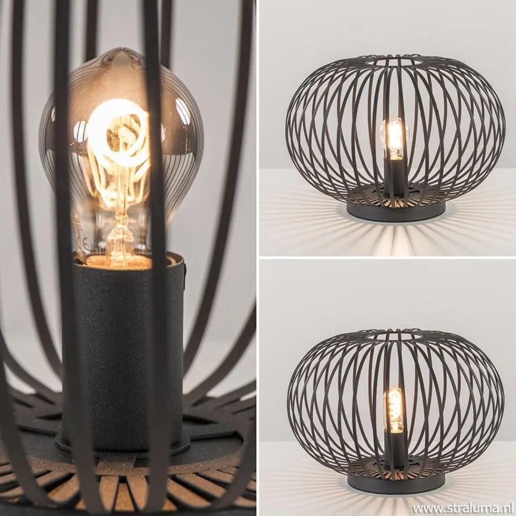 Straluma Moderne draad tafellamp rond mat zwart> Tafellampen|Draadlampen