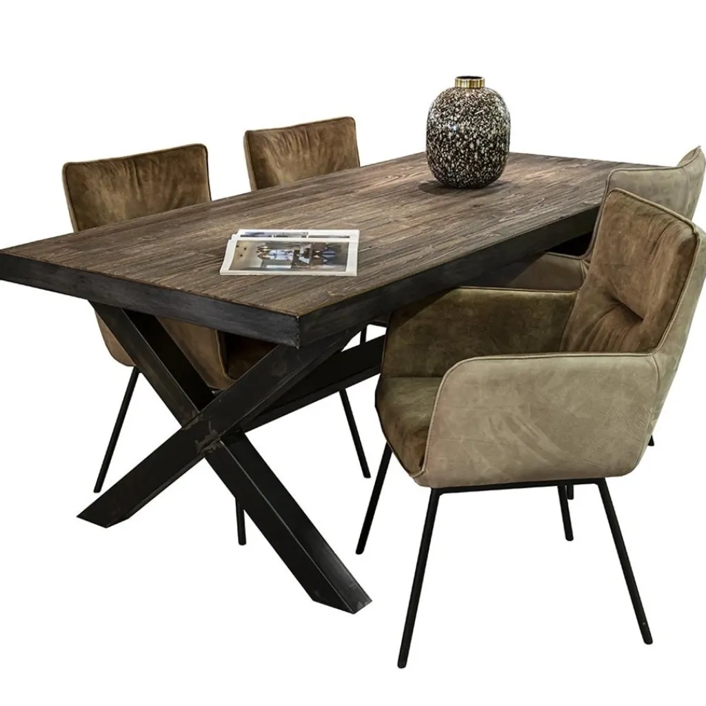 Straluma Moderne eetkamerstoel leder met stoffen zitting> Eetkamerstoelen