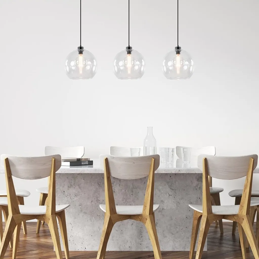 Straluma Moderne eettafelhanglamp zwart met helder glas> Eettafellampen|Pendel Lampen