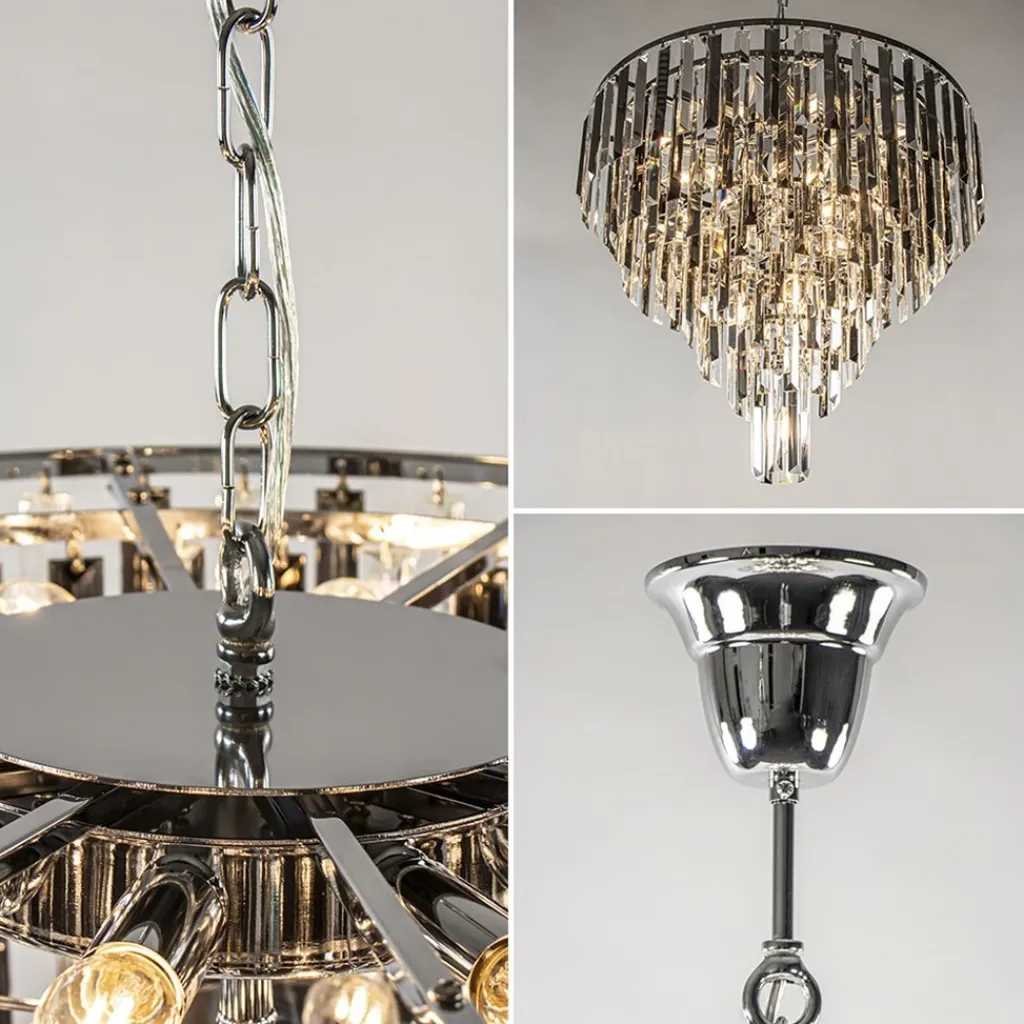 Straluma Moderne kroonluchter chroom met helder en smoke glas> Hanglampen|Kroonluchters