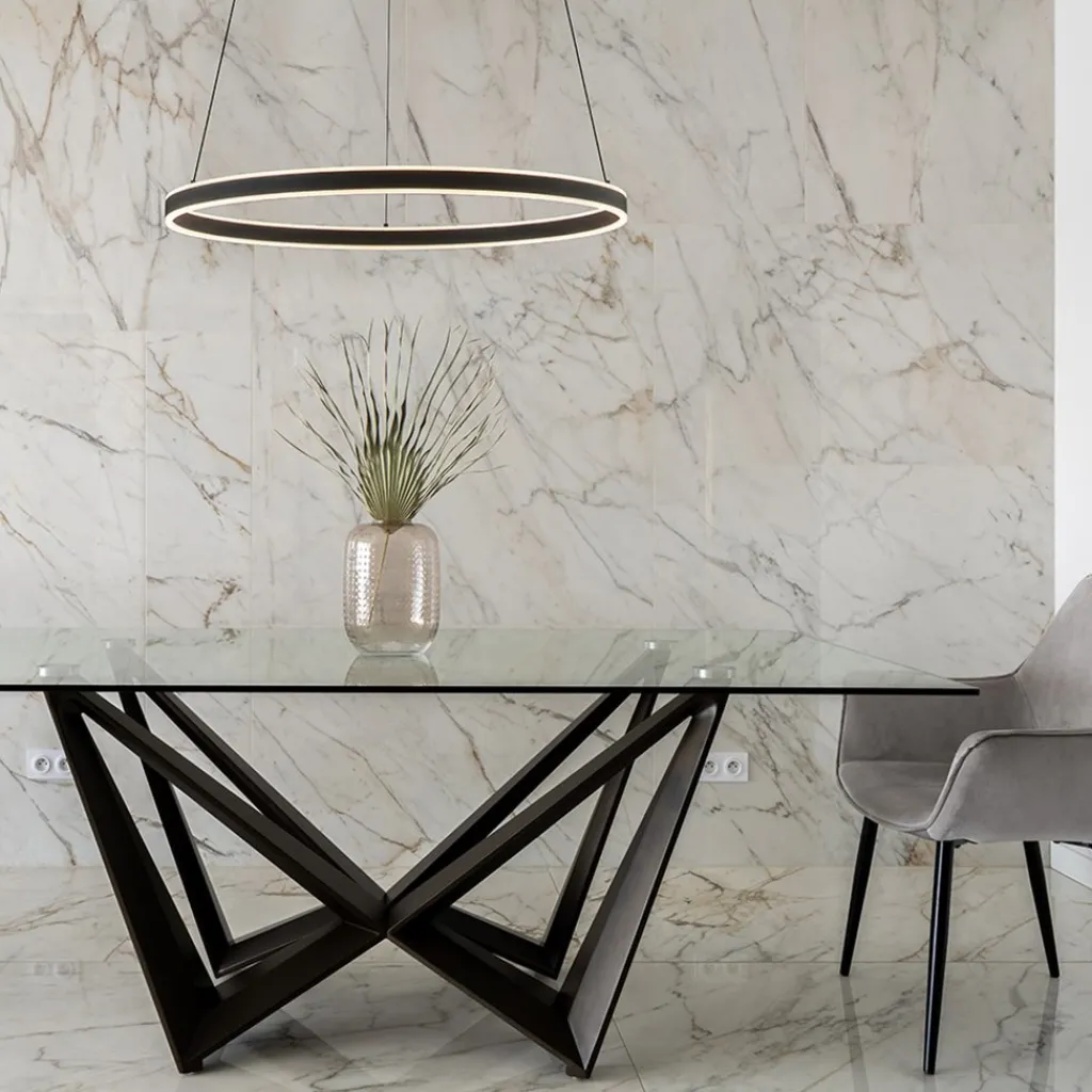 Straluma Moderne LED hanglamp zwarte ring 80 cm> Hanglampen|Eettafellampen