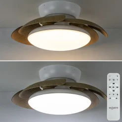 Straluma Moderne LED plafondventilator wit met houten bladen> Plafondlampen|Plafondventilatoren met lamp