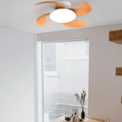 Straluma Moderne LED plafondventilator wit met houten bladen></noscript> Plafondlampen|Plafondventilatoren met lamp