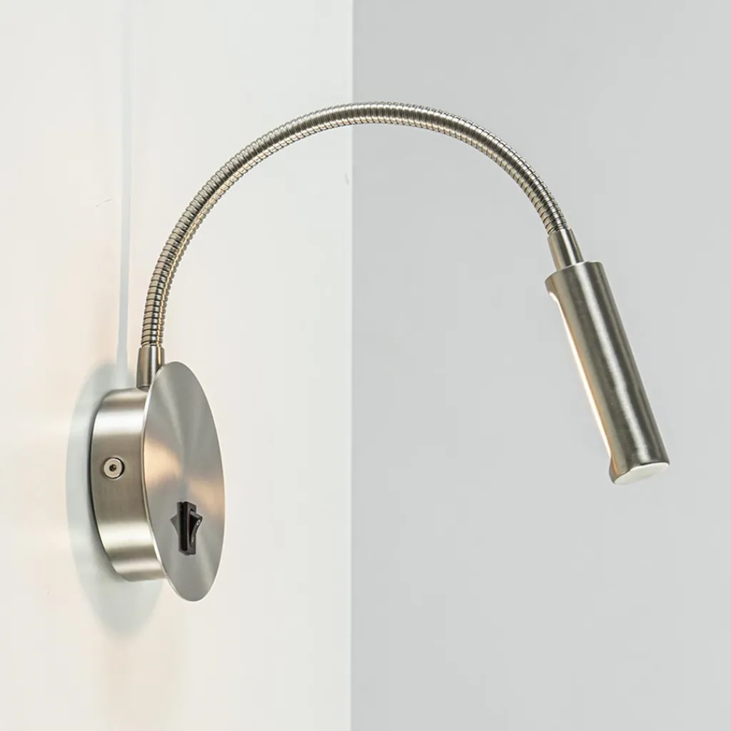 Straluma Moderne LED wandlamp nikkel met flexibele arm> Wandlampen|Bedlampjes