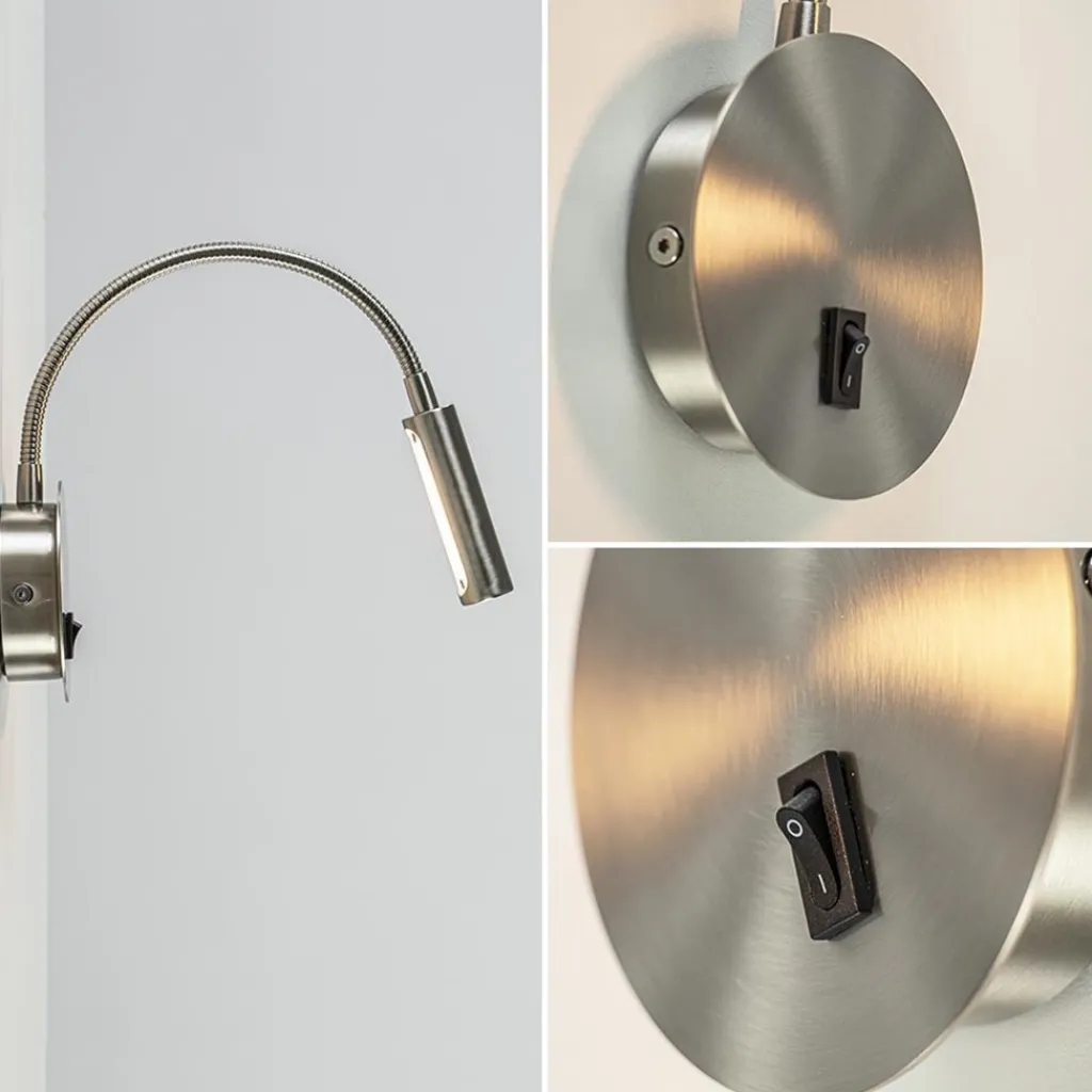 Straluma Moderne LED wandlamp nikkel met flexibele arm> Wandlampen|Bedlampjes